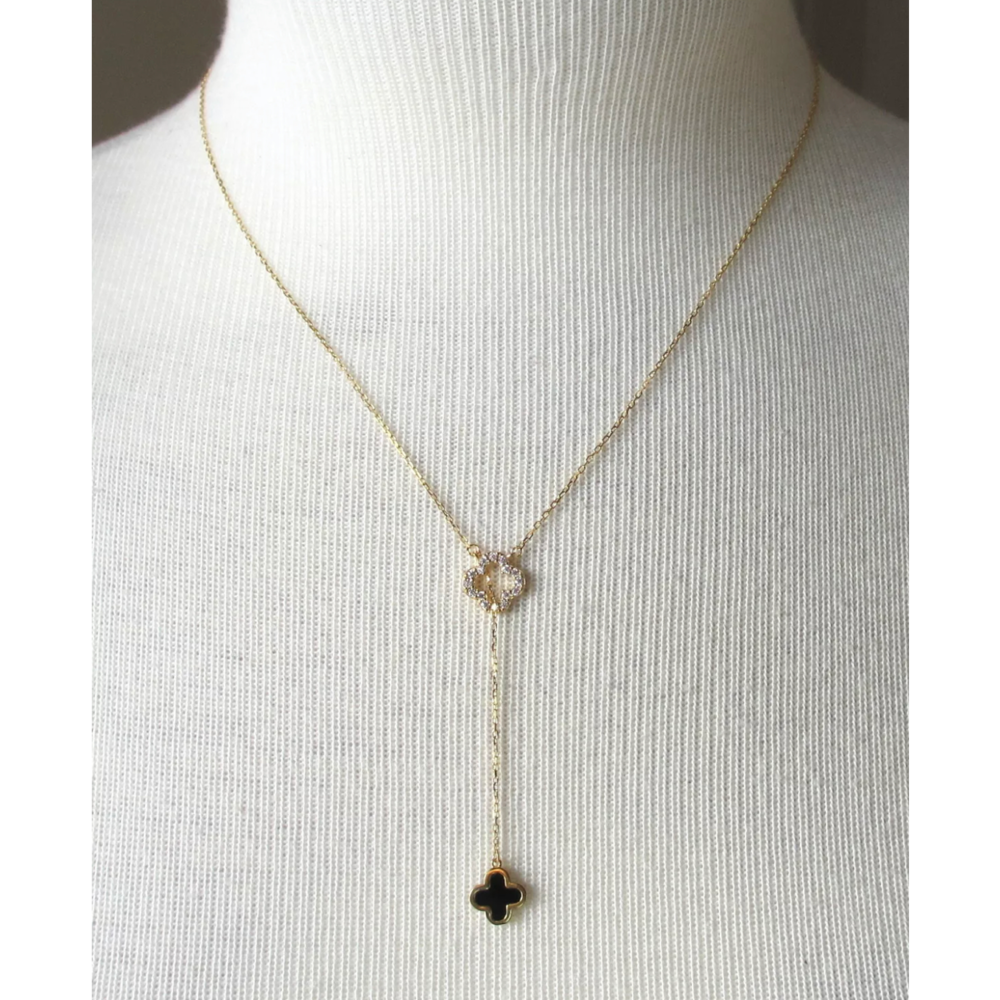 Rachel Zoe Pave & Black Onyx Clover Pendent 18K Gold/Sterling Silver Y Necklace